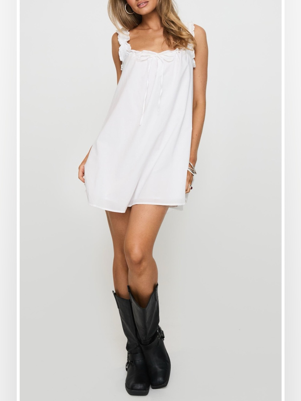 Princess Polly White Swing Ruffle Cotton Mini Babydoll Dress NWT size 2
